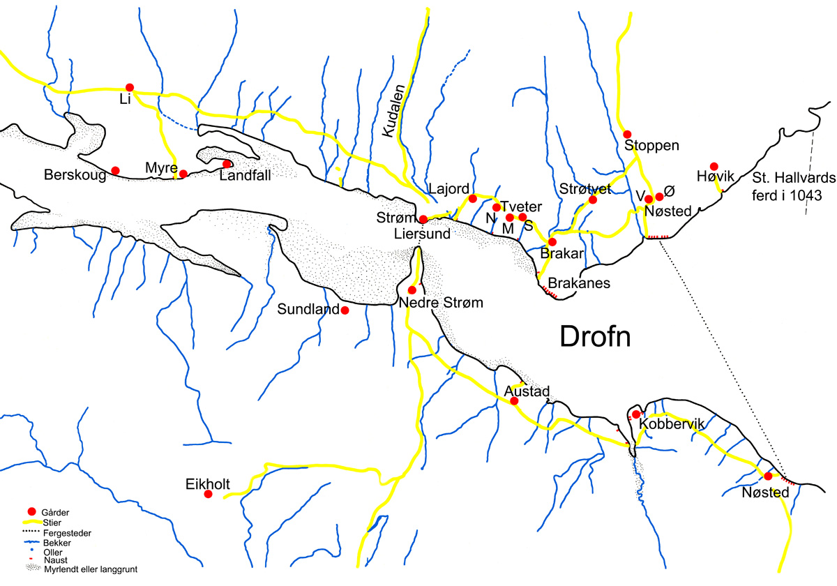 Kart over Drammen i vikingtida